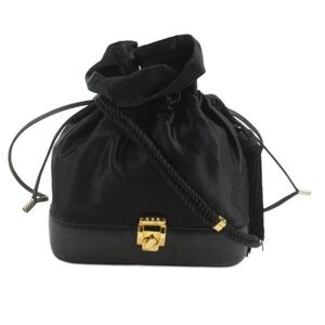 Gianni Versace VintaWomen's Black Satin & Leather Drawstring Crossbody Bag